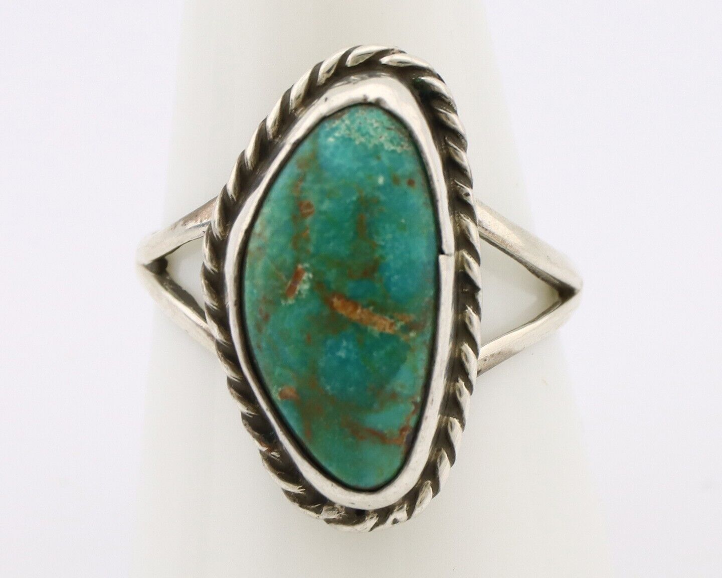 Navajo Ring 925 Silver Natural Turquoise Artist Signed Rabbit Stick C.80's