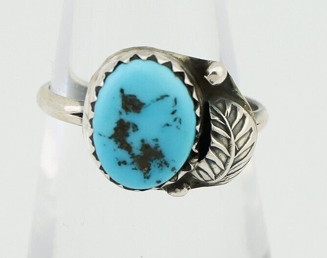 Navajo Ring 925 Silver Sleeping Beauty Turquoise Native American Artist C.80's