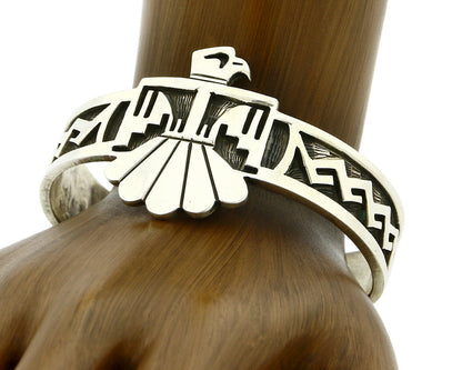 Navajo Handmade Bracelet .925 Silver Thunderbird Overlay Cuff