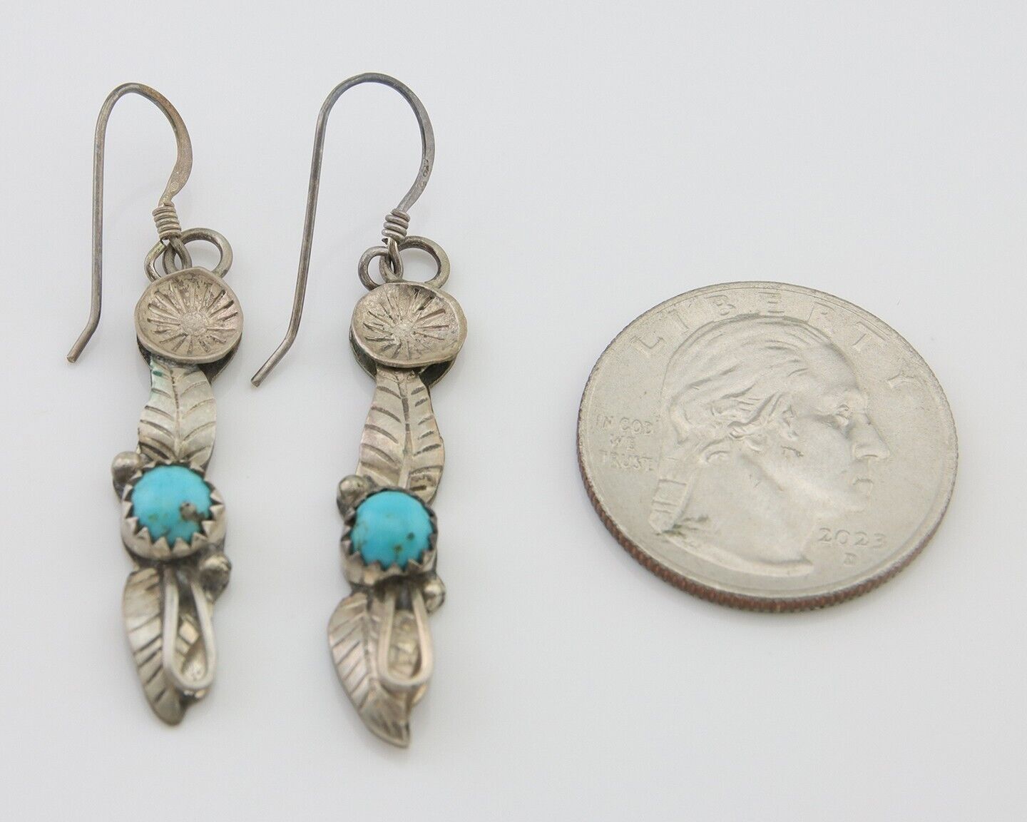 Navajo Dangle Earrings 925 Silver Natural Turquoise Native Artist C.80's