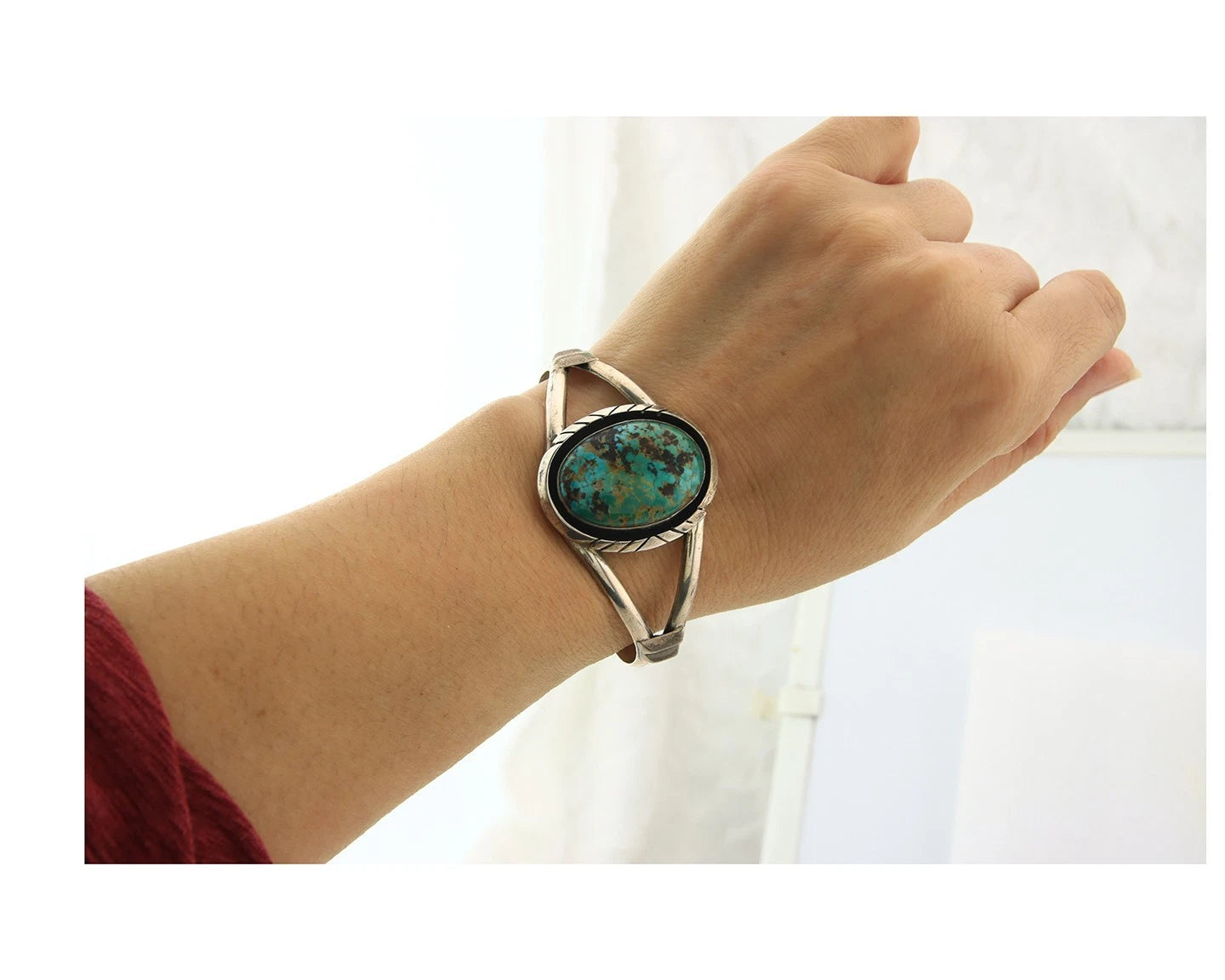 Navajo Cuff Bracelet Sterling Silver Vintage Turquoise Handmade Signed Sunrise
