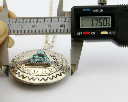Unique Navajo Indian Puebla Scene Reversable Turquoise .925 Silver Pendant