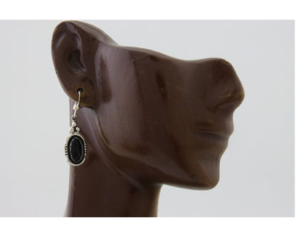 Navajo Dangle Earrings 925 Silver Natural Black Onyx Native American C.80's