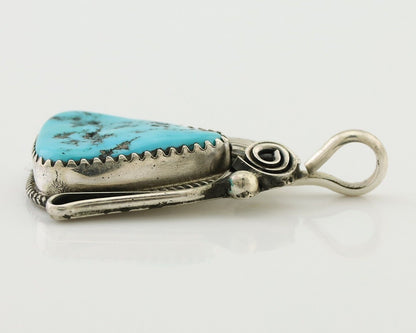 Navajo Pendant 925 Silver Sleeping B Turquoise Signed Justin Morris C.80's