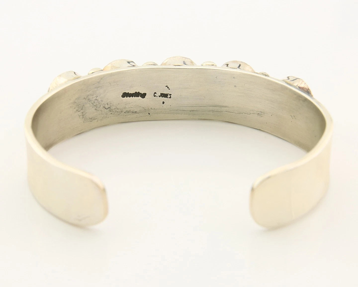 Navajo Cuff Bracelet Sterling Silver Turquoise Vintage Native Art Signed C Jones