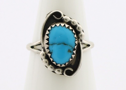 Navajo Ring 925 Silver Blue Turquoise Artist Signed K C.80's