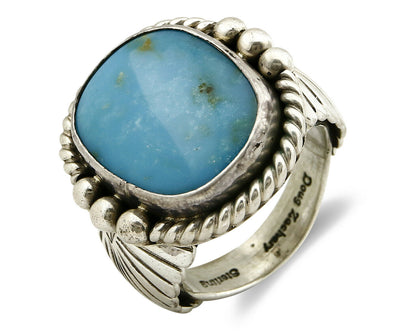 Navajo Ring .925 SOLID Silver Kingman Turquoise Signed Artist Doug Zachary C.80s