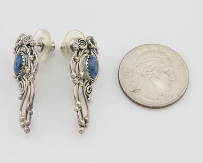 Navajo Dangle Earrings 925 Silver Natural Denim Lapis Native American Artist C80