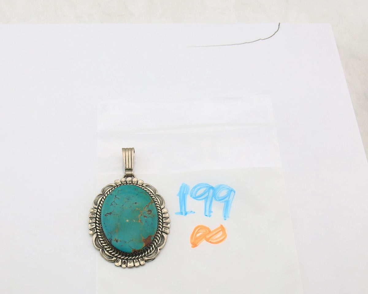 Navajo Pendant Sterling Silver Turquoise Vintage Signed W. Denetdale C.80's