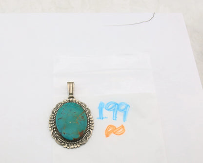 Navajo Pendant Sterling Silver Turquoise Vintage Signed W. Denetdale C.80's