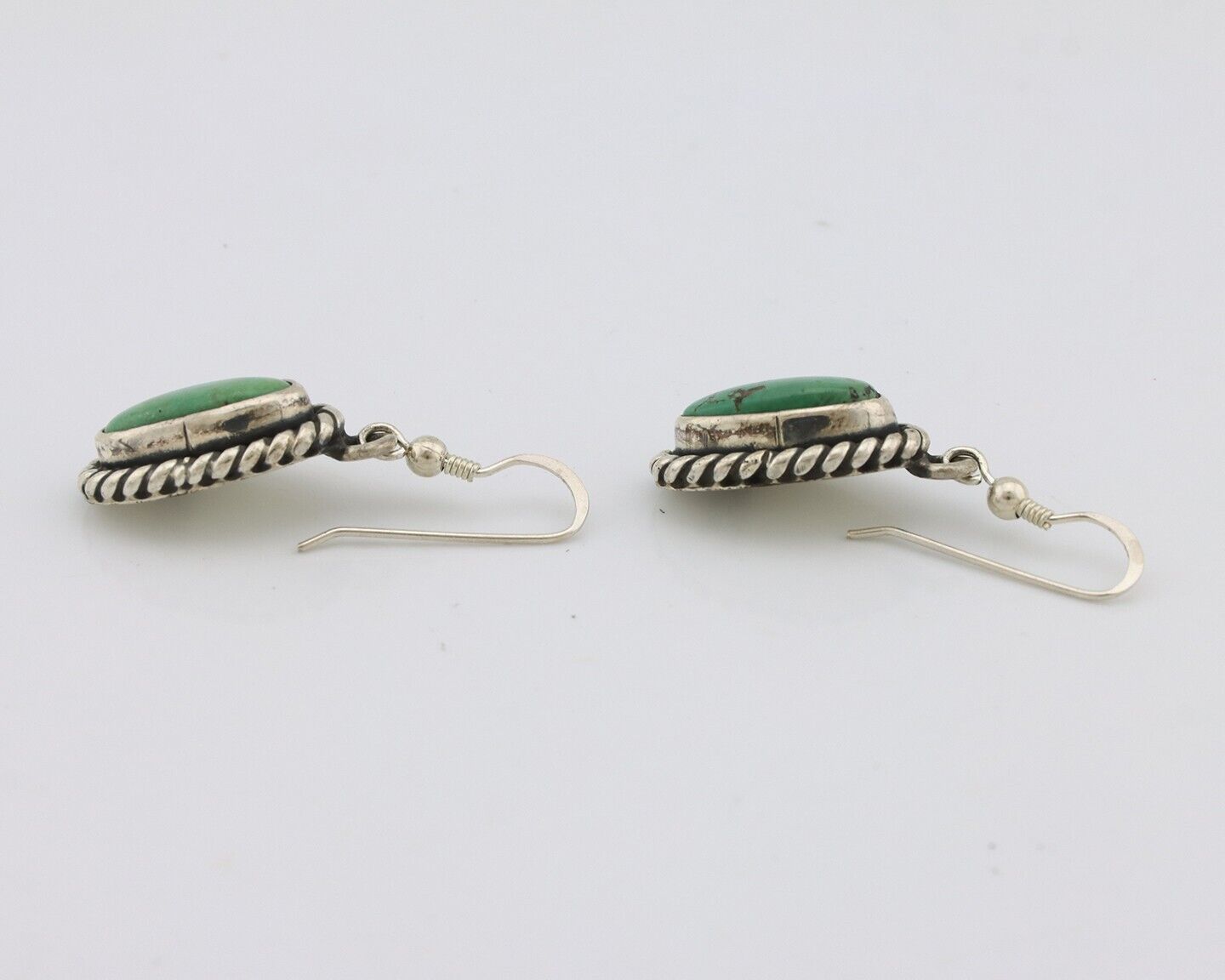 Navajo Earrings 925 Silver Natural Green Turquoise Native Artist C.80s