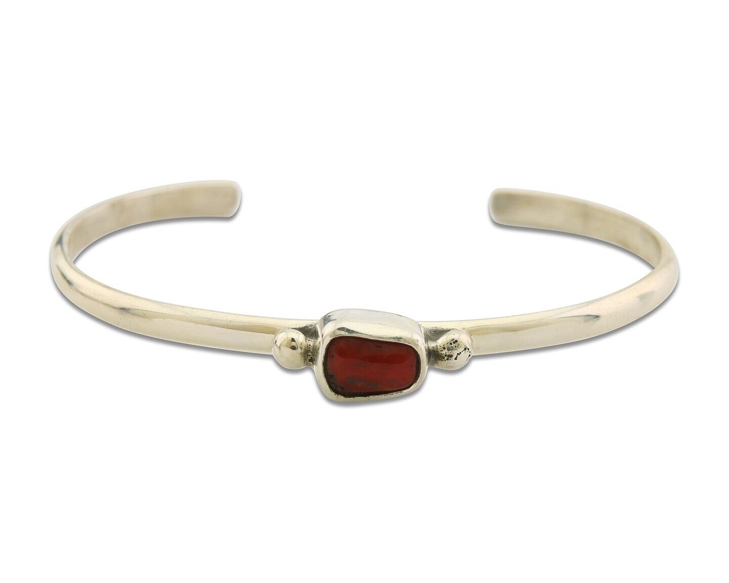 Navajo Bracelet .925 Silver Mediterranean Red Coral Cuff Native Artist C.80's