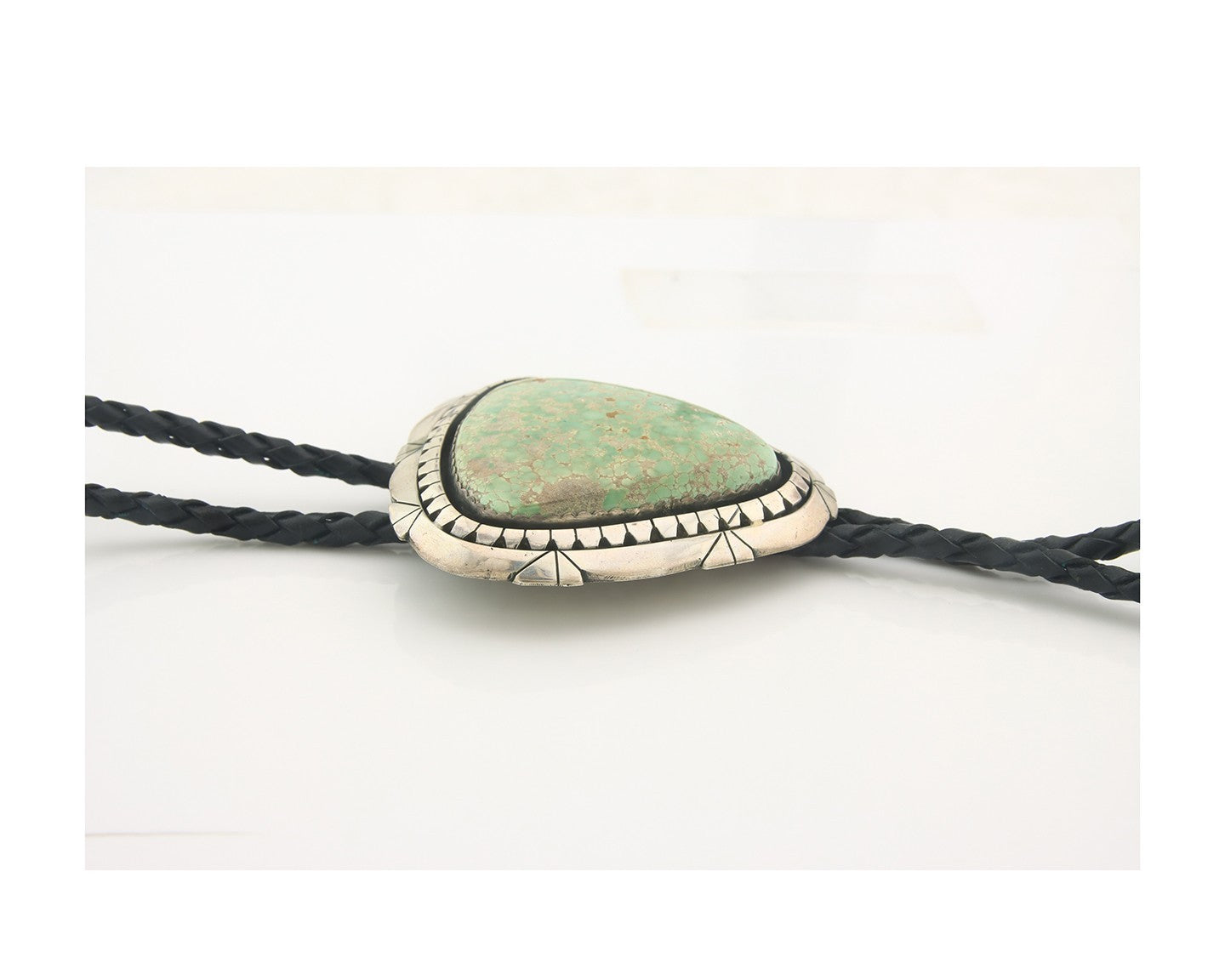 Navajo Bolo Tie Sterling Green Turquoise Vintage Authentic Traditional