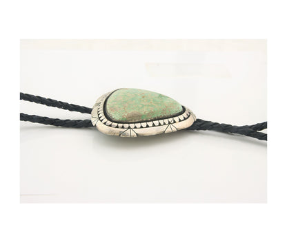 Navajo Bolo Tie Sterling Green Turquoise Vintage Authentic Traditional
