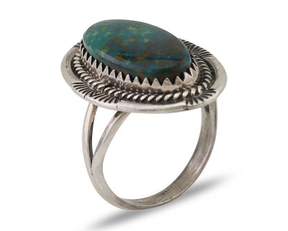 Navajo Hand Stamped Ring 925 Silver Natural Turquoise Native Artist C.80's