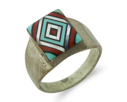 Vintage Zuni Ring 925 Sterling Natural Authentic Gemstone Handmade Size 10.25
