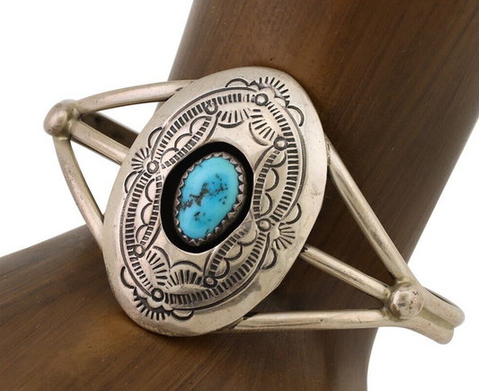 Navajo Bracelet 925 Silver Sleeping Beauty Turquoise Signed IHMJ C.80's