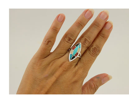 Navajo Ring 925 Silver Turquoise Shell Onyx Spiney Oyster Native Artist C80's