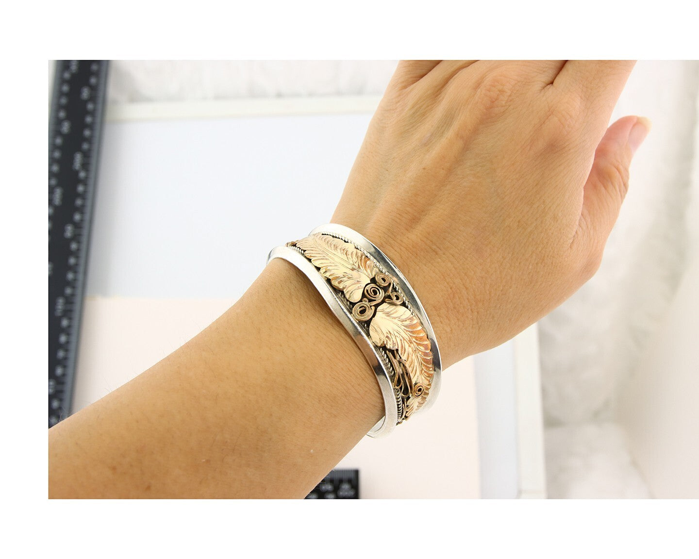 Navajo Bracelet 925 Silver & 12k Yellow Gold Filled Signed Justin Morris C.80's