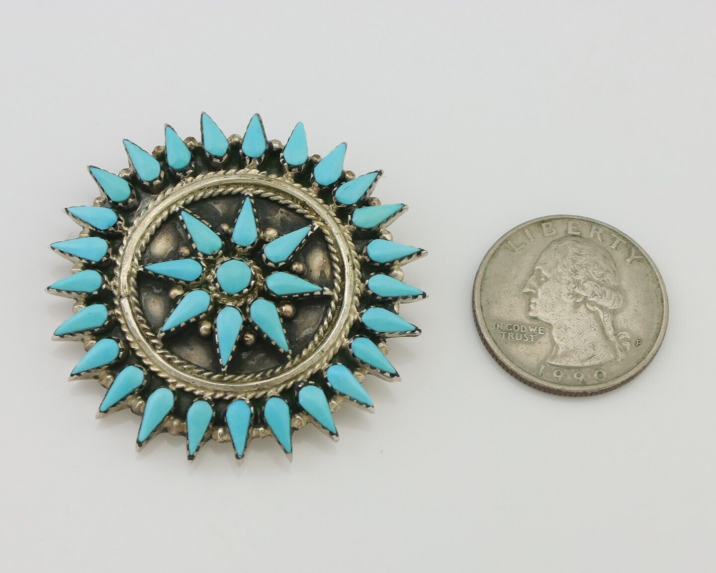 Navajo Pin Pendant 925 Silver Blue Turquoise Signed Benson Yazzie C.80's