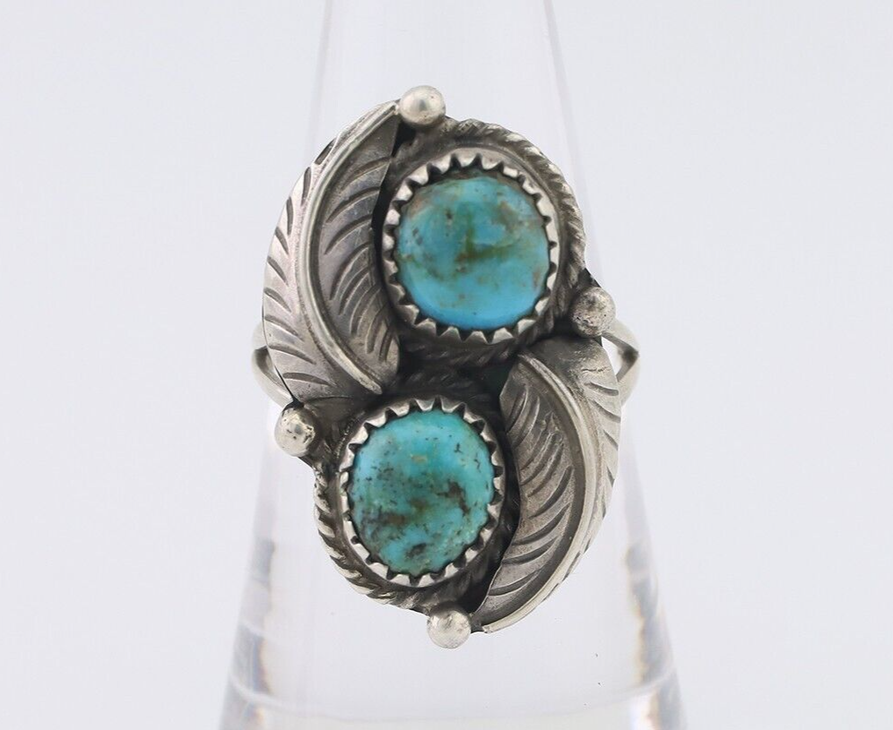 Navajo Ring 925 Silver Natural Blue Gem Turquoise Artist Signed MC C.80's
