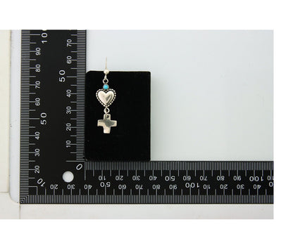 Navajo Earrings 925 Silver Heart Cross Turquoise Native American Artist C.80's