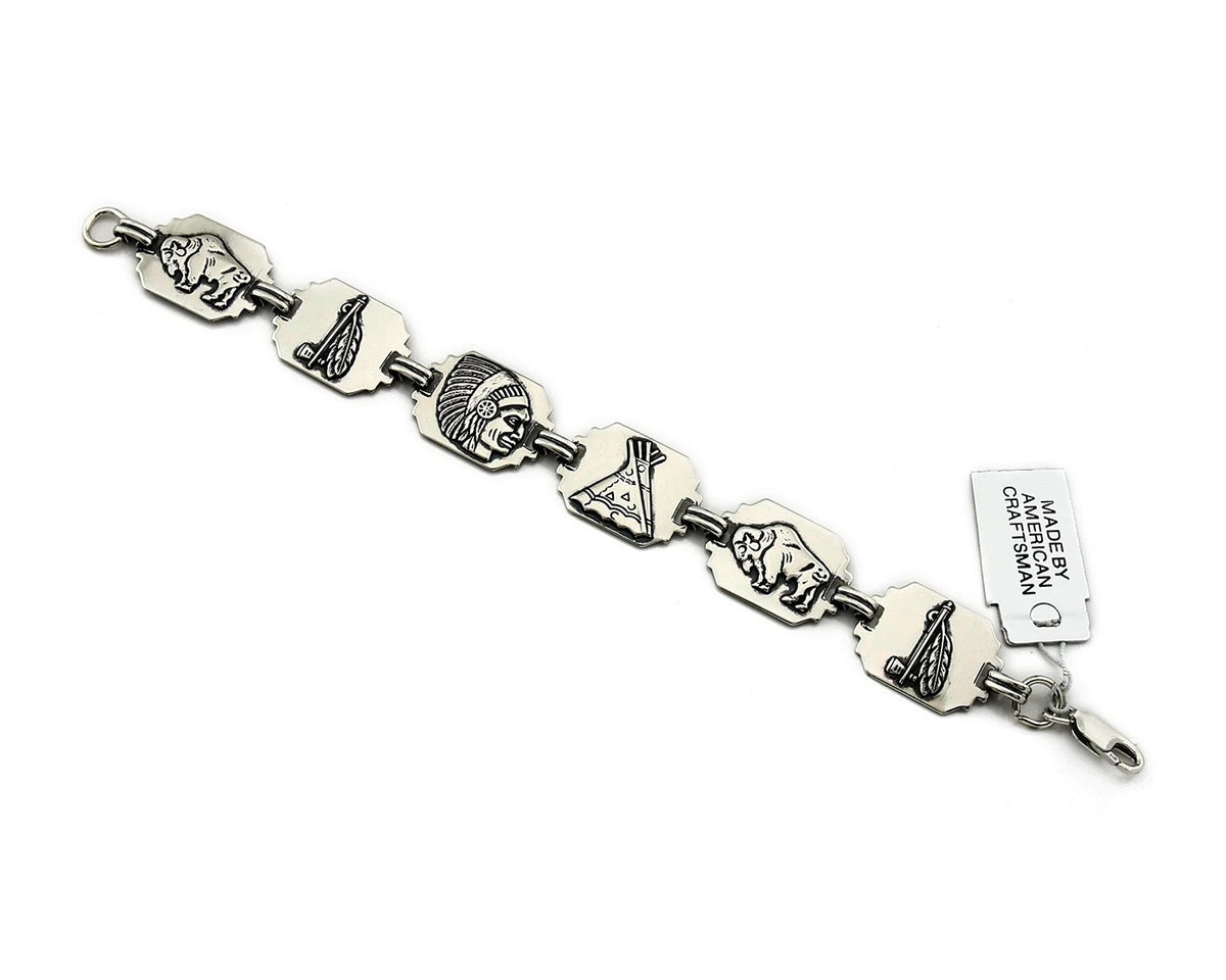 Navajo Picto Bracelet 925 Silver & Nickel Native American Artist Sunrise