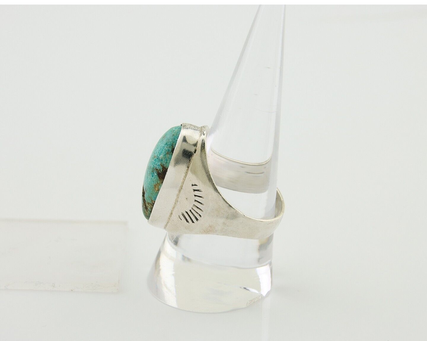 Navajo Hand Stamped Ring 925 Silver Arizona Turquoise Artist C.80's