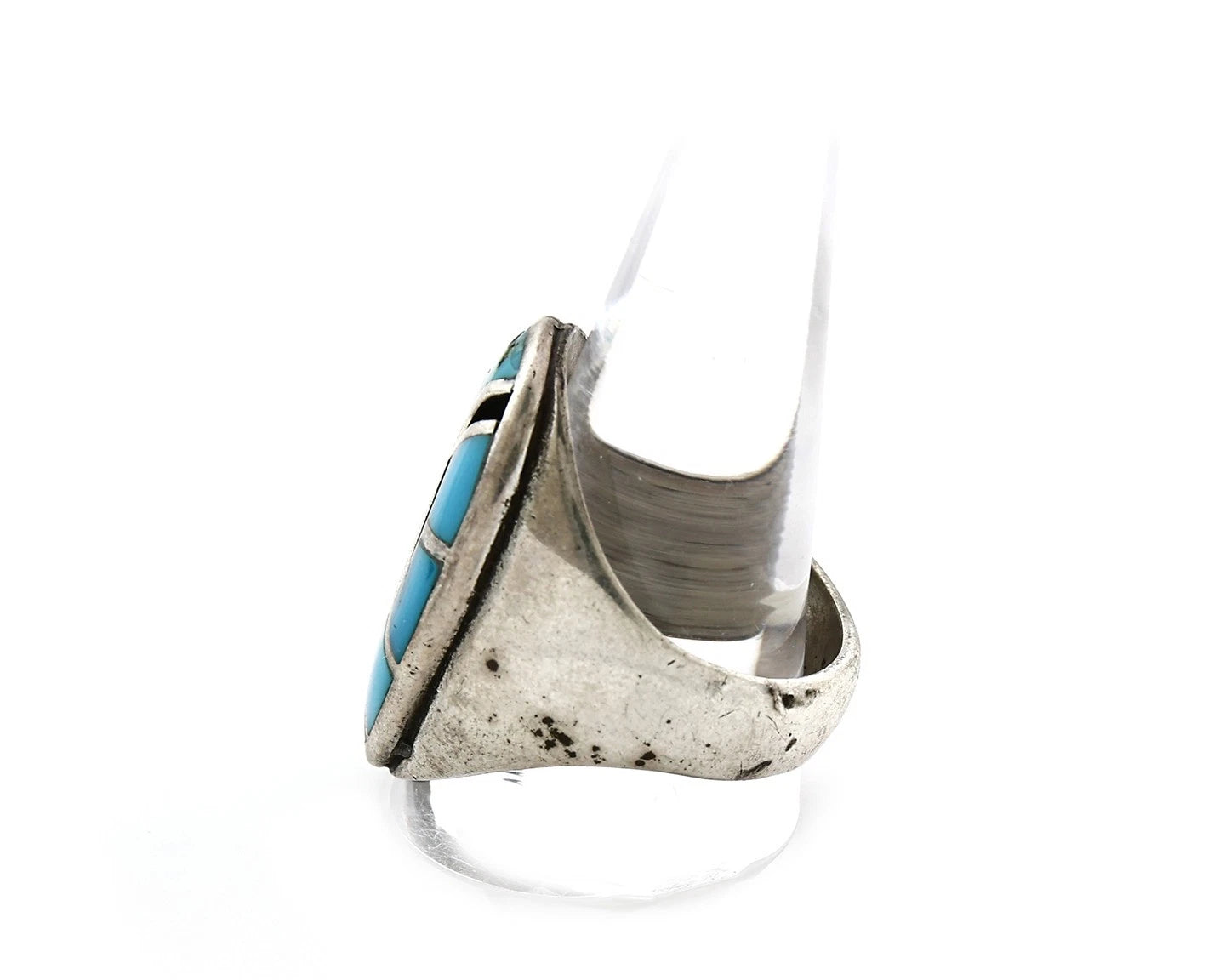 Men Zuni Ring Sterling Silver Natural Turquoise Vintage Size 13