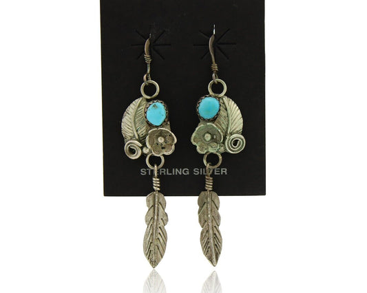 Navajo Earrings 925 Silver Natural Turquoise Native Artist C.80's
