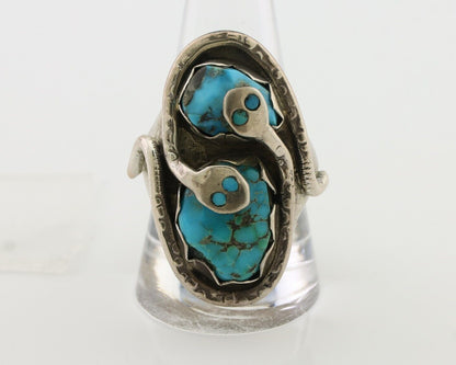 Mens Heavy Zuni Snake Ring 925 Silver Turquoise Signed EFFIE CALAVASA C.80's