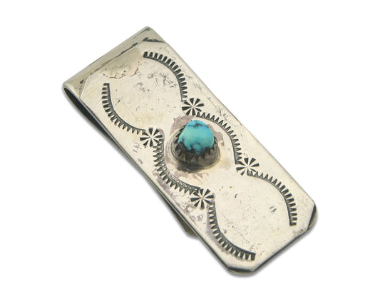 Navajo Money Clip 925 Silver & 999 Nickle Hand Stamp Native American Artist C80s