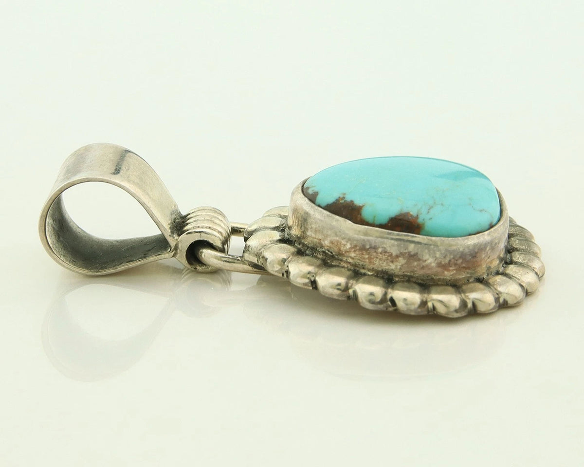 Navajo Pendant 925 Sterling Silver Natural Turquoise Vintage Signed Rabbit Stick