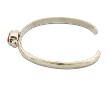 Navajo Bracelet .925 Silver Natural Red Coral Cuff Native American Artist C.80's