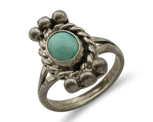 Navajo Ring 925 Silver Natural Blue Turquoise Native American Artist C.1980's