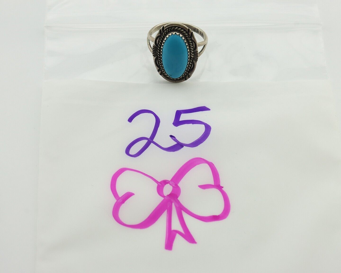 Navajo Ring .925 Silver Sleeping Beauty Turquoise Artist Signed AB C.80's