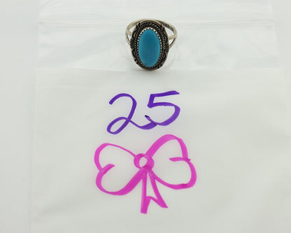 Navajo Ring .925 Silver Sleeping Beauty Turquoise Artist Signed AB C.80's