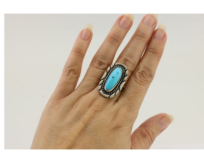 Navajo Ring 925 Silver Natural Turquoise Native American Artist Size 6.0 C.80's