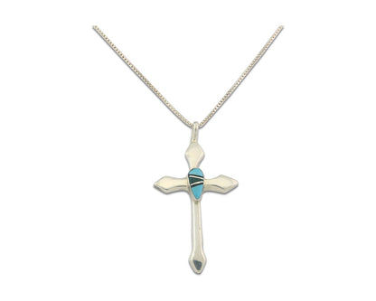 Navajo Cross Necklace Sterling Silver Authentic Natural Gemstones Signed M
