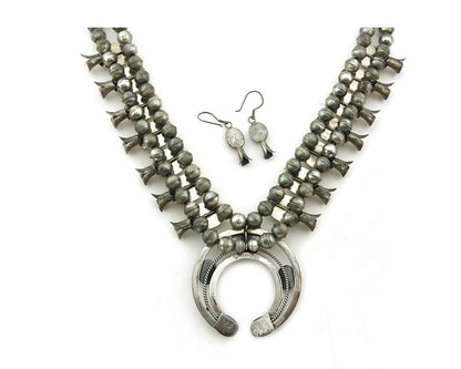 Navajo Squash Necklace Set Sterling Silver Turquoise Vintage Signed PG