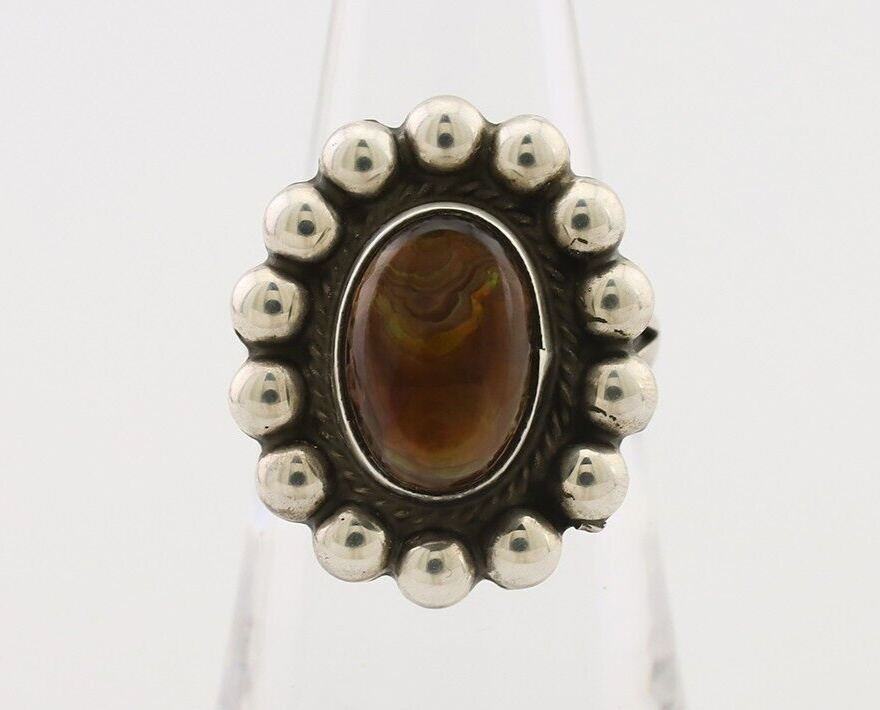 Navajo Handmade Ring 925 Silver Natural Fire Opal Native Artist Size 6.25 C.80's
