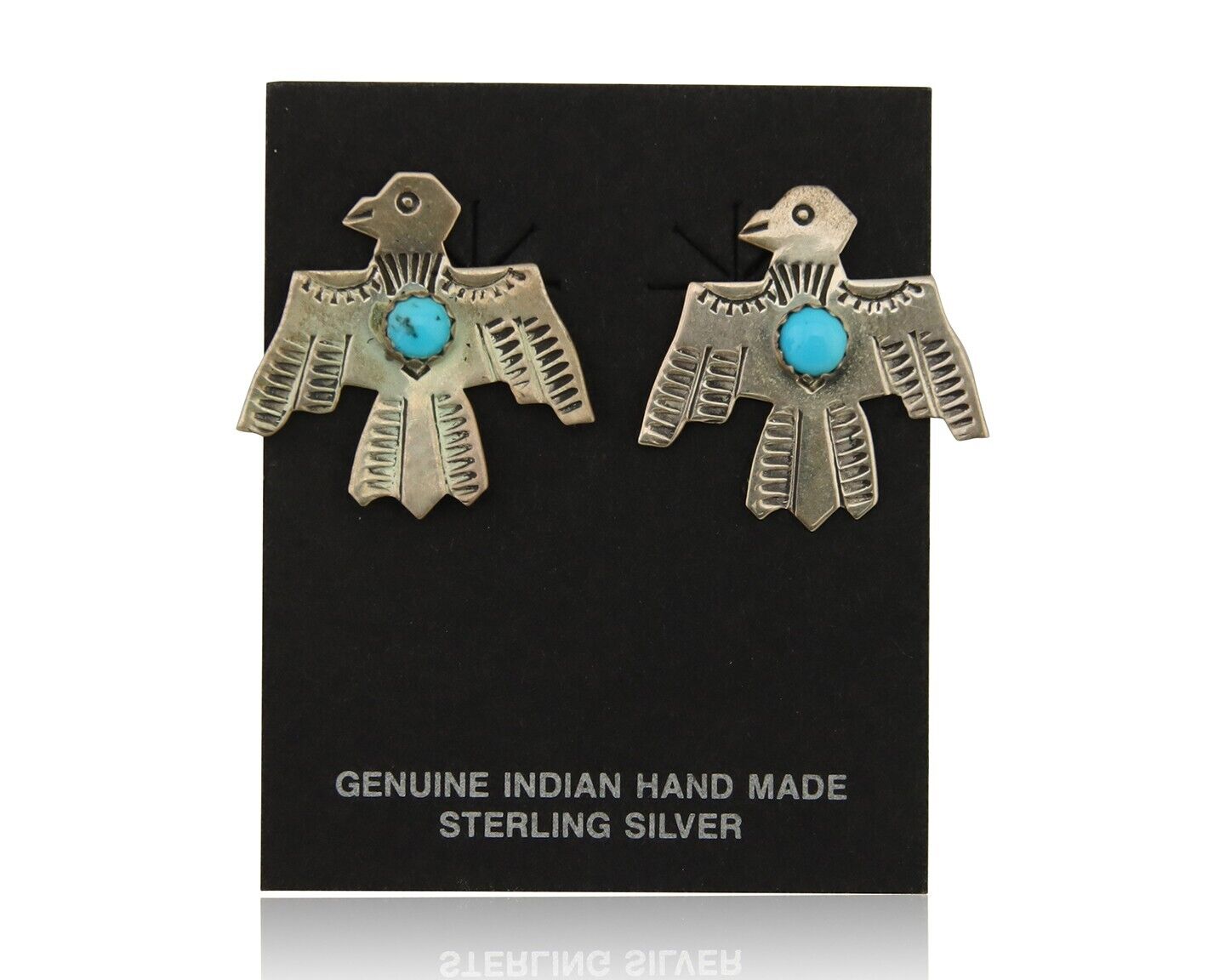 Navajo Thunderbird Earrings 925 Silver Natural Turquoise Native Artist C.80's