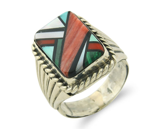 Vintage Navajo Ring 925 Sterling Natural Gemstone Signed C Montoya Size 11