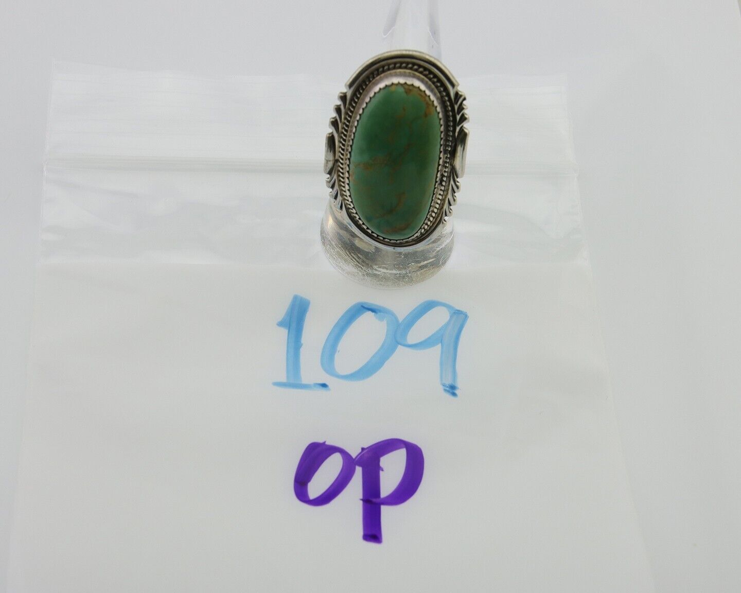 Navajo Ring 925 Silver Green Turquoise Native American Artist C.80's