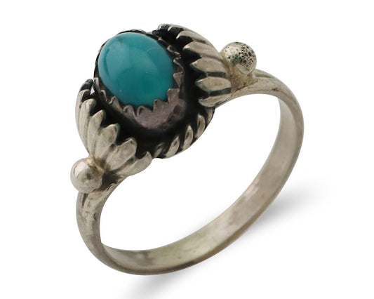 Navajo Ring 925 Silver Kingman Turquoise Native American Artist Made In 1985