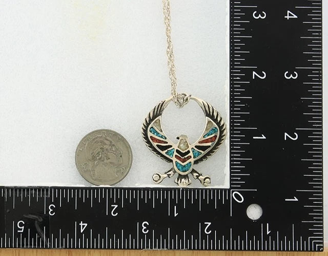 Navajo Phoenix Necklace Sterling Silver Natural Gemstone Vintage Native Artist