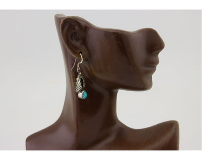 Navajo Dangle Earrings 925 Silver Natural Turquoise Native Artist Signed A C80s