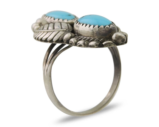 Navajo Ring 925 Silver Natural Blue Turquoise Native Artist Signed SC C.80's