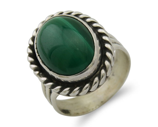 Navajo Ring 925 Silver Natural Malachite Native American Artist C.80's