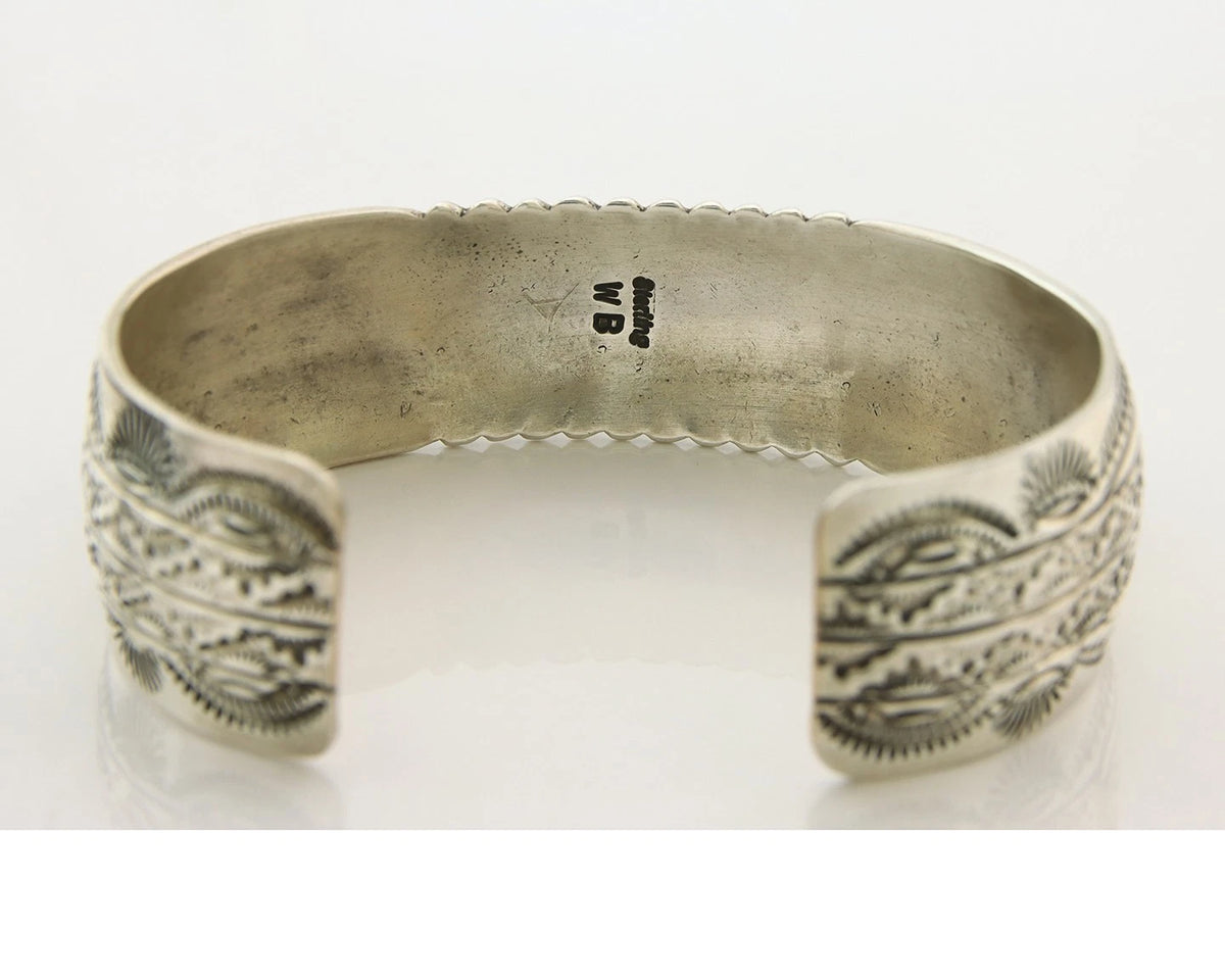 Navajo Cuff Bracelet Sterling Silver Natural Gemstone Vintage Signed WB